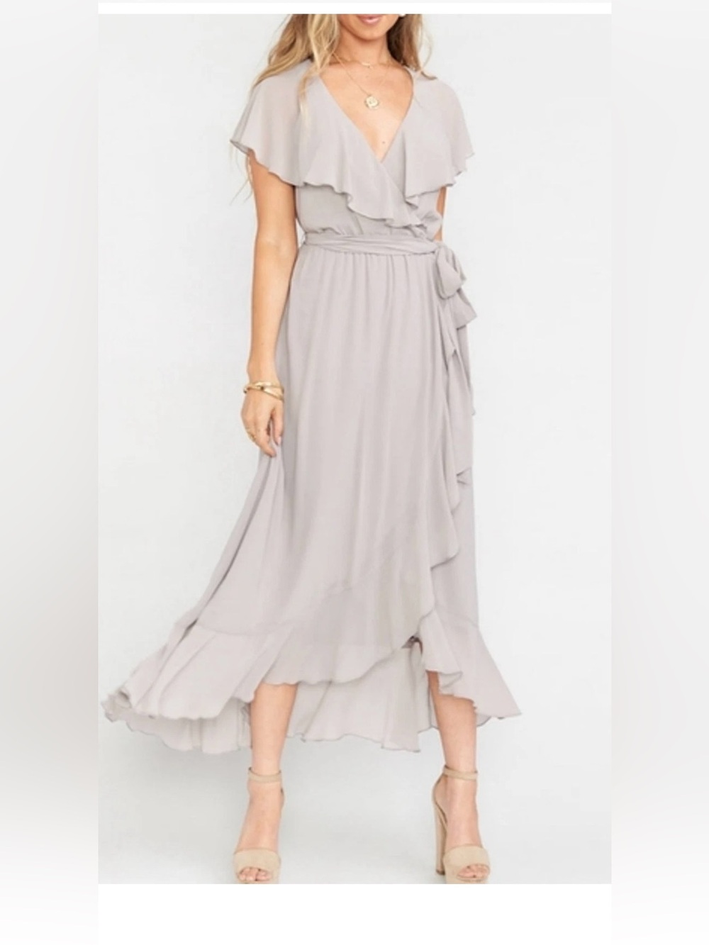 Show Me Your MuMu Light Gray Ruffle Wrap High-Low Skirt
